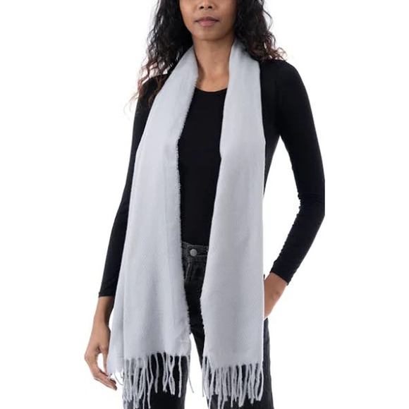 Style & Co. Accessories - Style & Co Macy Solid Fringe-Trim Scarf Light Gray Plush Soft Rectanlge Grey